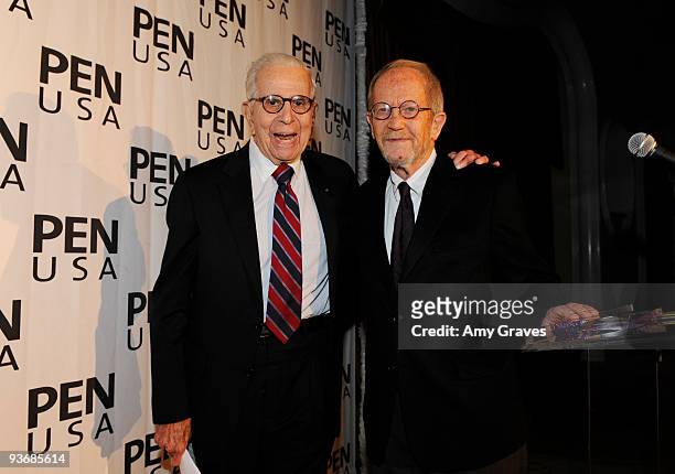 Presenter Walter Mirisch and honoree writer Elmore Leonard attend PEN USA's 19th Annual Literary Awards Festival at the Beverly Hills Hotel on...