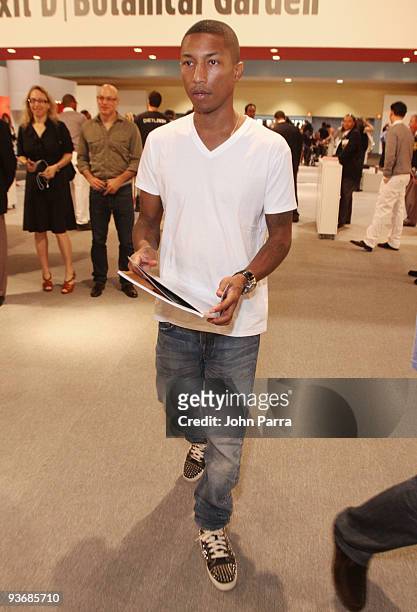 Pharrell Williams is sighted at Art Basel on December 2, 2009 in Miami Beach, Florida.