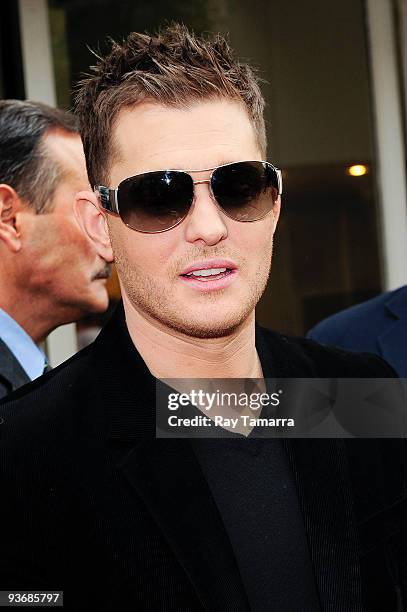 Singer Michael Buble leaves the "Live With Regis And Kelly" taping at the ABC Lincoln Center Studios on December 02, 2009 in New York City.