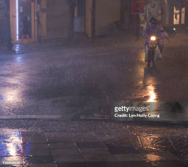 city street in the rain at night - lyn holly coorg stock pictures, royalty-free photos & images