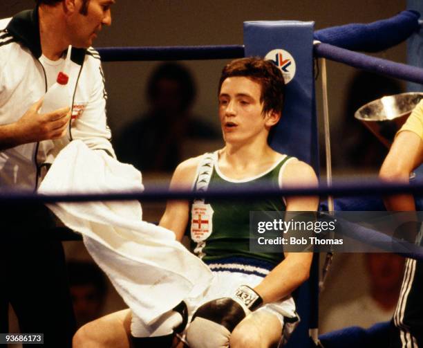 Northern Ireland's bantamweight boxer Barry McGuigan during the Commonwealth Games in Edmonton, 1978. McGuigan won the gold medal.