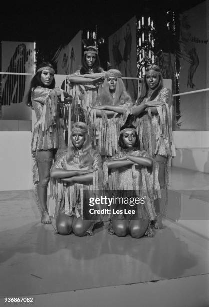 British all-female dance troupe Pan's People: Louise Clarke , Barbara Babs Lord, Dee Dee Wilde, Andi Rutherford, Flick Colby, Ruth Pearson, UK, 19th...