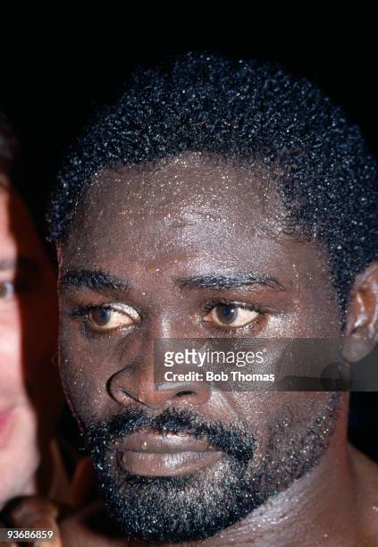 The WBC World Super Featherweight Champion, Azumah Nelson of Ghana, after his victory over Britain's Jim McDonnell at the Royal Albert Hall in...