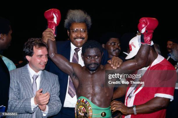 The WBC World Super Featherweight Champion, Azumah Nelson of Ghana, after his victory over Britain's Jim McDonnell at the Royal Albert Hall in...