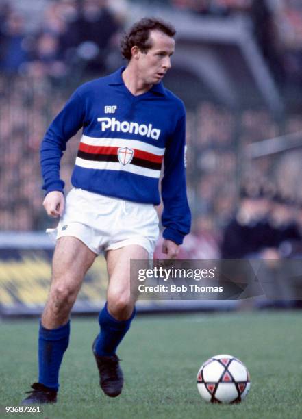 Liam Brady of Sampdoria during the AC Milan v Sampdoria Italian League match played at the San Siro Stadium in Milan on the 23rd October 1983. Milan...