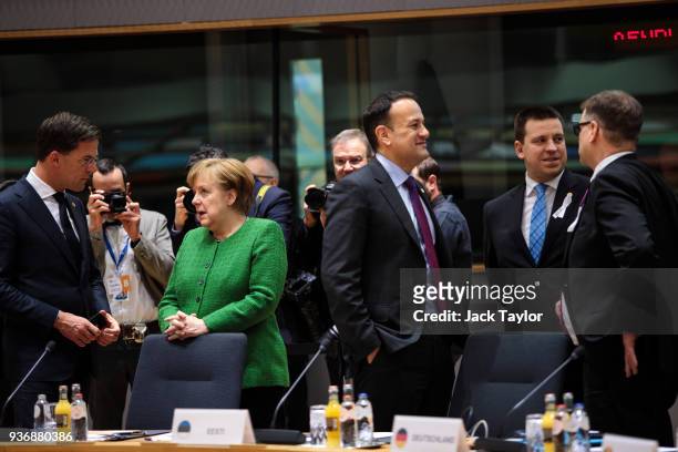 Netherland's Prime Minister Mark Rutte, German Chancellor Angela Merkel, Taoiseach of Ireland Leo Varadkar, Prime Minister of Estonia Juri Ratas and...