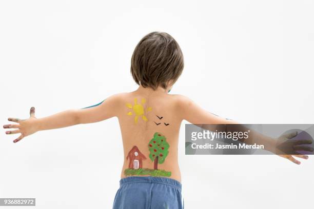 painted image on child's skin - children drawing white background bildbanksfoton och bilder