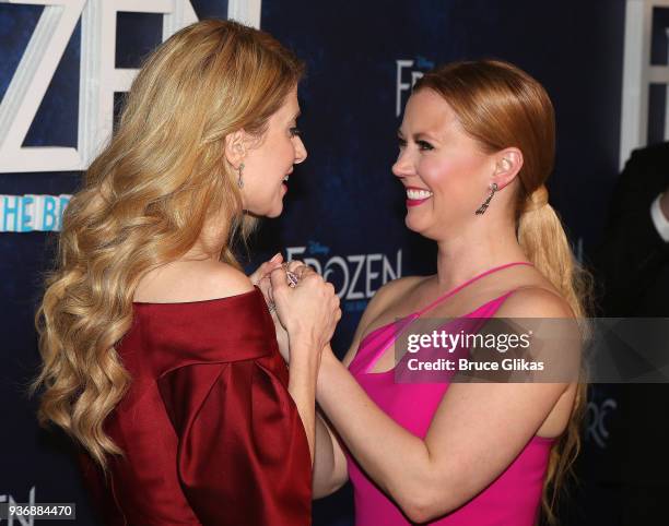 Caissie Levy and Patti Murin at the opening night after party for Disney's new hit musical "Frozen" on Broadway at Terminal 5 on March 22, 2018 in...