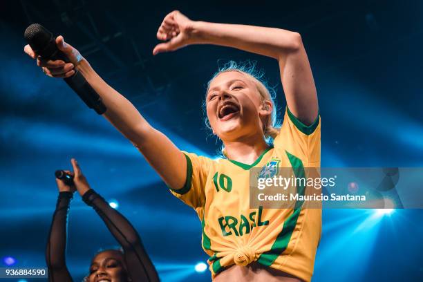 Zara Larsson performs live on stage at Audio Club on March 22, 2018 in Sao Paulo, Brazil.