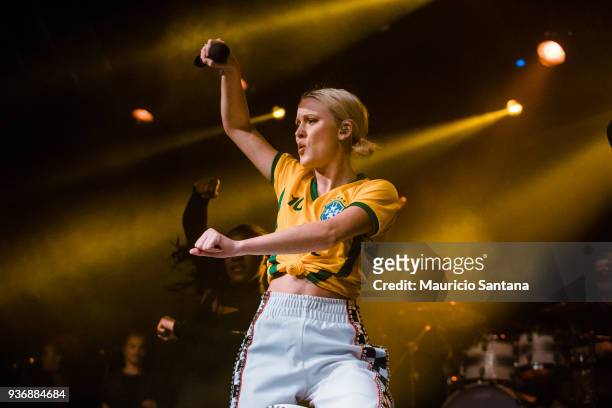 Zara Larsson performs live on stage at Audio Club on March 22, 2018 in Sao Paulo, Brazil.