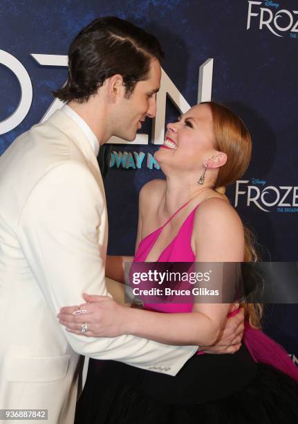 John Riddle and Patti Murin at the opening night after party for Disney's new hit musical "Frozen" on Broadway at Terminal 5 on March 22, 2018 in New...