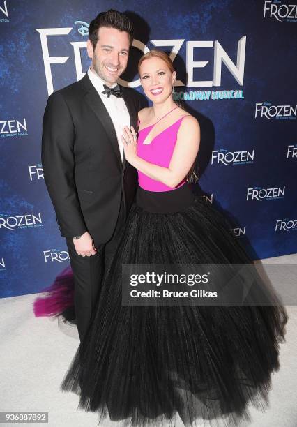 Colin Donnell and wife Patti Murin pose at the opening night after party for Disney's new hit musical "Frozen" on Broadway at Terminal 5 on March 22,...