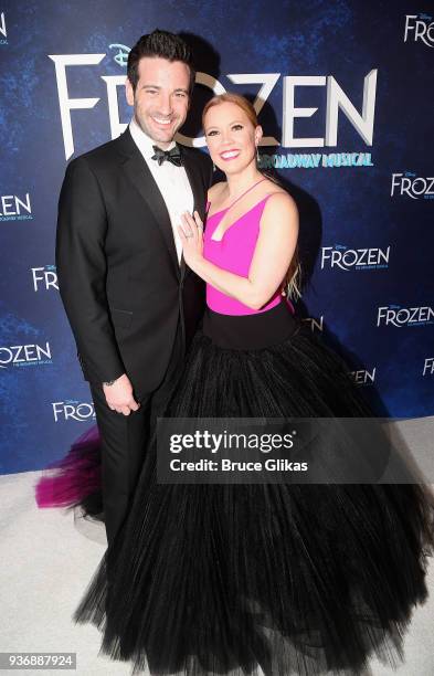 Colin Donnell and wife Patti Murin pose at the opening night after party for Disney's new hit musical "Frozen" on Broadway at Terminal 5 on March 22,...