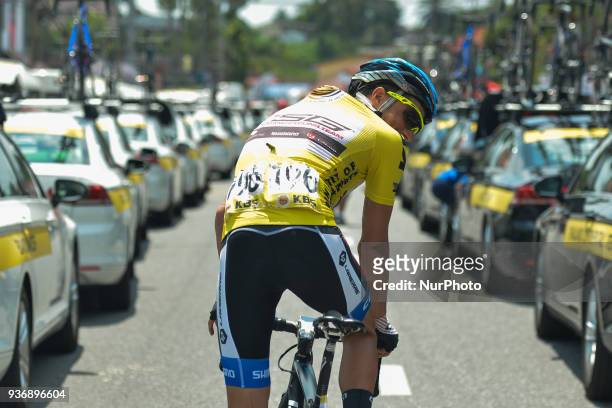 Race leader, Artem Ovechkin from Terengganu Team, seen during preparations ahead of the sixth stage, the 108.5km from Tapah to Tanjung Malim, of the...