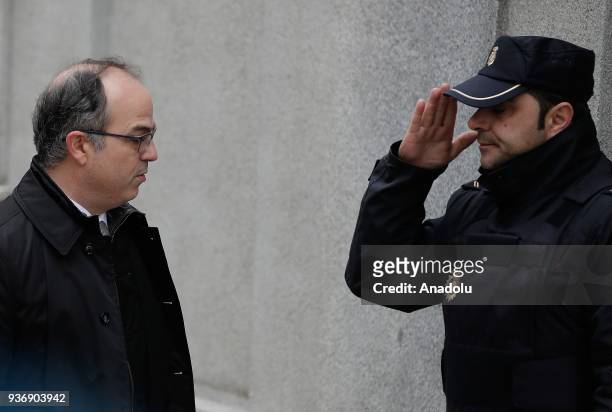 Catalan leader Jordi Turull arrives at the supreme court in Madrid, Spain on March 23, 2018. He and other Catalan leaders accused of rebellion,...