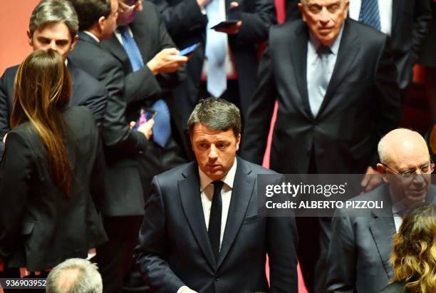 Former Italy's Prime Minister and Democratic Party secretary Matteo Renzi arrives at the Italian Senate during the first session, in Rome on March...