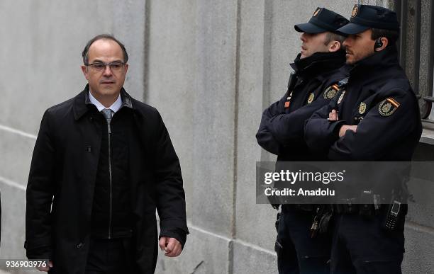 Catalan leader Jordi Turull arrives at the supreme court in Madrid, Spain on March 23, 2018. He and other Catalan leaders accused of rebellion,...