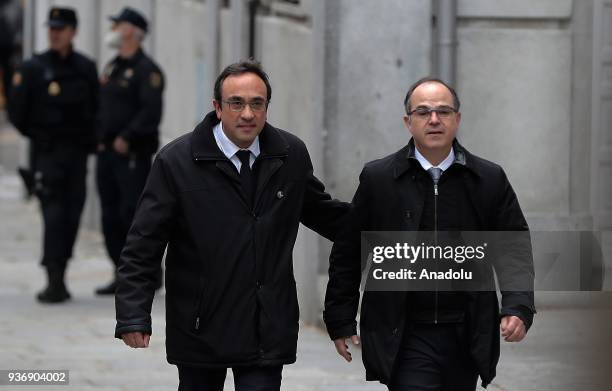 Catalan leaders Jordi Turull and Josep Rull arrive at the supreme court in Madrid, Spain on March 23, 2018. They accused of rebellion, sedition and...