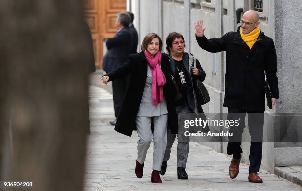 Catalan leaders Carme Forcadell , Dolors Bassa and Raul Romeva arrive at the supreme court in Madrid, Spain on March 23, 2018. They accused of...