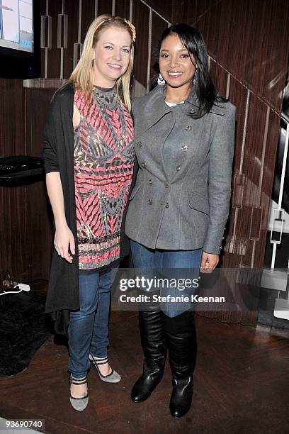 Actresses Melissa Joan Hart and Tamala Jones attend the Ubisoft and Oxygen YOUR SHAPE fitness game launch party at Hyde Lounge on December 2, 2009 in...