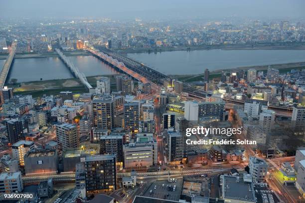 Aerial view of Osaka. View of the Okawa river from the Umeda Sky Building, in Osaka on March 28, 2015 in Osaka, Japan.