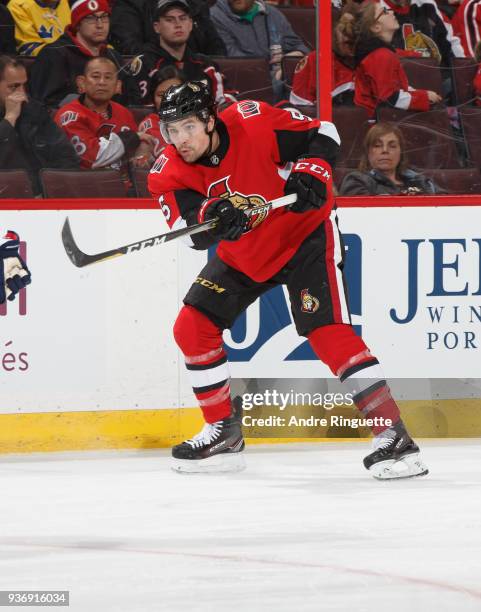 Cody Ceci of the Ottawa Senators skates against the Florida Panthers at Canadian Tire Centre on March 20, 2018 in Ottawa, Ontario, Canada.