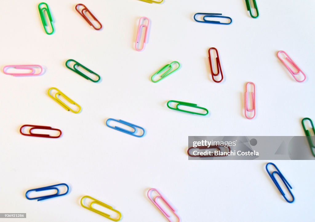 Color clips distributed on white background