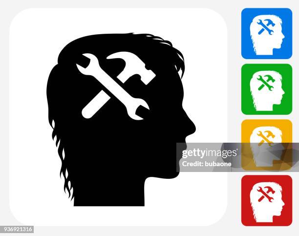 wrench and hammer tools on face profile - forehead stock illustrations