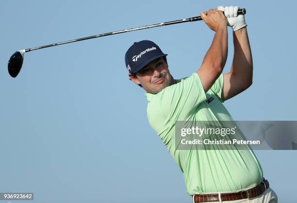 Johnson Wagner plays his shot from the first tee during round two of the Corales Puntacana Resort & Club Championship on March 23, 2018 in Punta...