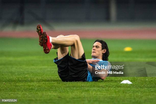 Edinson Cavani of Uruguay national football team takes part in a training session before the semi-final match against Czech Republic during the 2018...