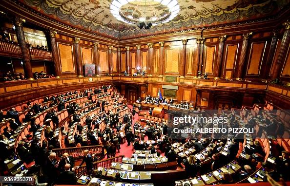 Italian Senate Rome TOPSHOT - A view of the Italian Senate during its first session, in ...