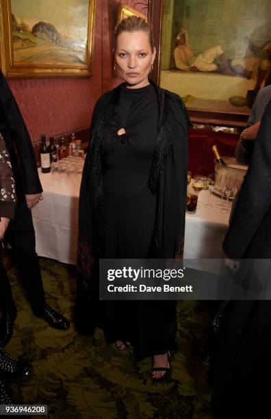 Kate Moss attends a private dinner hosted by British Vogue editor Edward Enninful and Kate Moss in honour of Giovanni Morelli, the new creative...