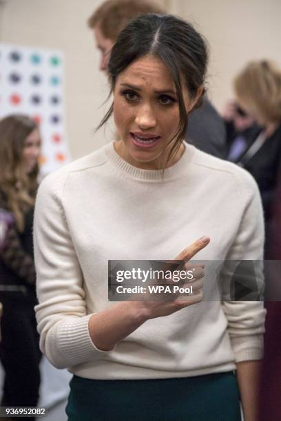 Meghan Markle during her visit to the Eikon Centre with Prince Harry to attend an event to mark the second year of the youth-led peace-building...