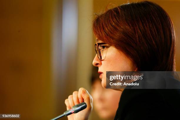 Russian Central Bank Governor Elvira Nabiullina speaks during a press conference in Moscow, Russia on March 23, 2018.