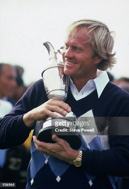 Jack Nicklaus of the United States embraces the famed Claret Jug after winning the 107th Open Championship on 15th July 1978 on the Old Course at St...