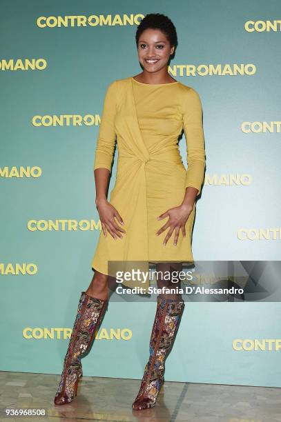 Actress Aude Legastelois attends a photocall for 'Contromano' on March 23, 2018 in Milan, Italy.