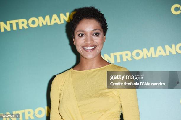 Actress Aude Legastelois attends a photocall for 'Contromano' on March 23, 2018 in Milan, Italy.