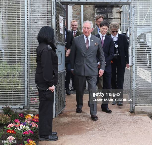 Britain's Prince Charles, Prince of Wales, accompanied by British Minister for Prison and Justice, Rory Stewart and Governor Bridie Oakes-Richards ,...