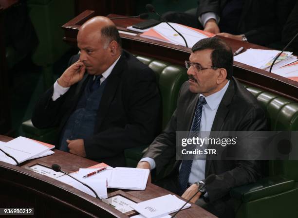 Former Tunisian Prime Minister Ali Laarayedh attends a parliament session on March 23 in Tunis. / AFP PHOTO / STR