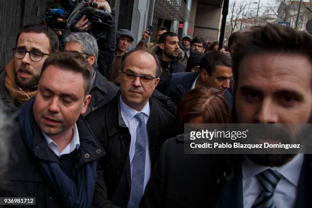 Catalan leader Jordi Turull leaves for a break during the a hearing at the Supreme Court on March 23, 2018 in Madrid, Spain. A judge of the Supreme...