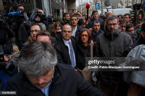 Catalan leader Jordi Turull leaves for a break during the a hearing at the Supreme Court on March 23, 2018 in Madrid, Spain. A judge of the Supreme...