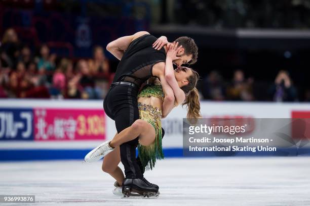 Gabriella Papadakis and Guillaume Cizeron of France compete in the Ice Dance Free Dance during day two of the World Figure Skating Championships at...
