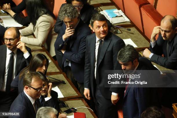 Former Italian Prime Minister Matteo Renzi attends the first session of the new Italy's Senate at Palazzo Madama on March 23, 2018 in Rome, Italy.