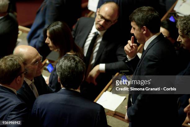 Matteo Renzi during the First sitting of the Senate of the XVIII Legislature, for the election of the President of the Senate on March 23, 2018 in...