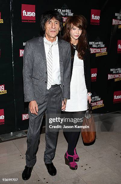 Musician Ron Wood of the Rolling Stones and Ekaterina Ivanova attend the 24th Annual Rock and Roll Hall of Fame Induction Ceremony at Public Hall on...