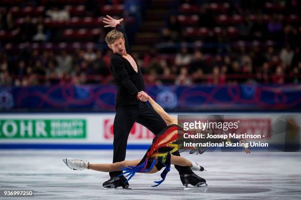 Madison Chock and Evan Bates of the United States compete in the Ice Dance Free Dance during day two of the World Figure Skating Championships at...