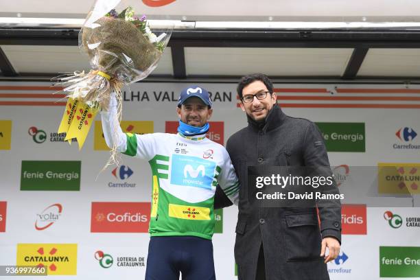 Podium / Alejandro Valverde Belmonte of Spain and Team Movistar White Leader Jersey / Celebration / Flowers / during the Volta Ciclista a Catalunya...