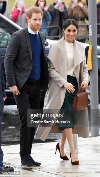 Prince Harry and Meghan Markle are seen ahead of their visit to the iconic Titanic Belfast during their trip to Northern Ireland on March 23, 2018 in...