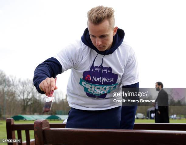 England cricketer Tom Curran during the NatWest CricketForce event at Ilford Cricket Ground on March 23, 2018 in Ilford, England.