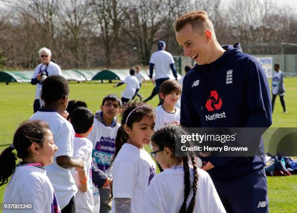 England cricketer Tom Curran during the NatWest CricketForce event at Ilford Cricket Ground on March 23, 2018 in Ilford, England.